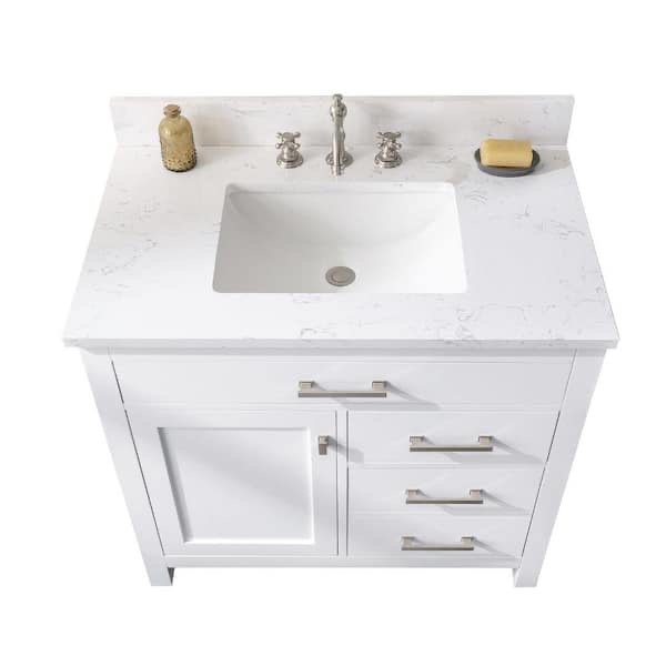 Condition photo showing New/Like New for sudio design japser-36w carrera white engineered stone top 36” x 22” x 34” white