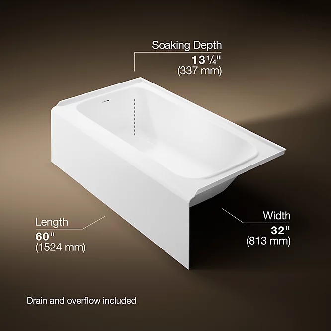 Condition photo showing New/Like New for kohler paces™ 60" x 32" alcove bath, left drain k-r38289-la-0