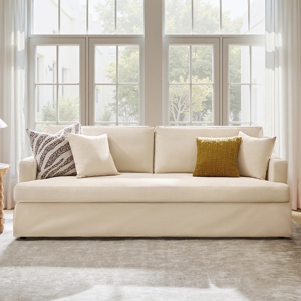 Condition photo showing New/Like New for hulala home raimund farmhouse fully assembled square arm slipcovered sofa hulala home sflb1546-wte