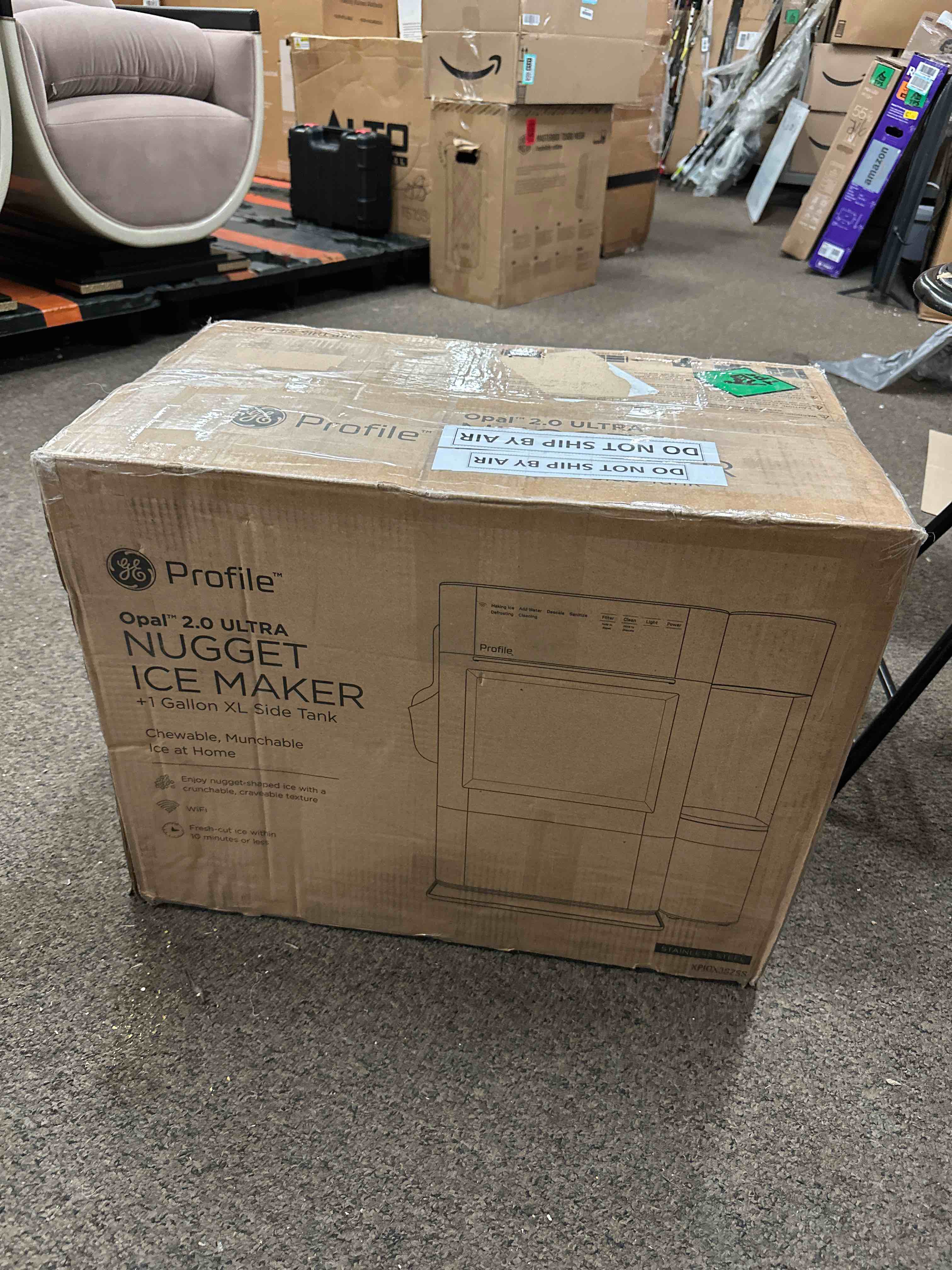 Condition photo showing New/Like New for ge profile opal ultra, countertop nugget ice maker, 1 gal xl side tank, *amazon exclusive*, 38 lbs/day, pebble pellet crushed ice machine, wifi stainless steel