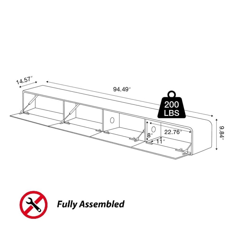 Condition photo showing Good Condition for povison fully-assembled minimalist floating tv stand, modern wall-mounted entertainment center with 4 flip-down cabinet doors, solid wood media console white