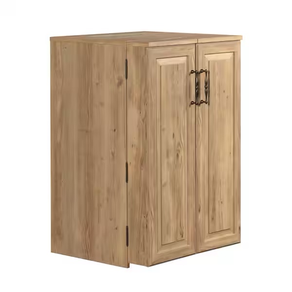 Condition photo showing New/Like New for khaki pine finish 36 in. storage cabinet with adjustable shelves