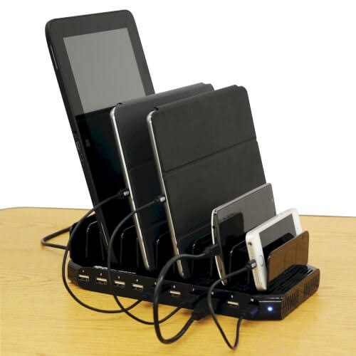Condition photo showing New/Like New for (3) 10-port usb charging station with adjustable storage, 12v 8a (96w) usb charger output, schuko power cord (bid is per charging station, lot is for 3 total.)