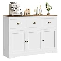 Condition photo showing New/Like New for white buffet cabinet storage sideboard farmhouse server bar wine cabinet with 3 drawers & 3 doors adjustable shelves console table for dining living room kitchen cupboard klv-pb-083