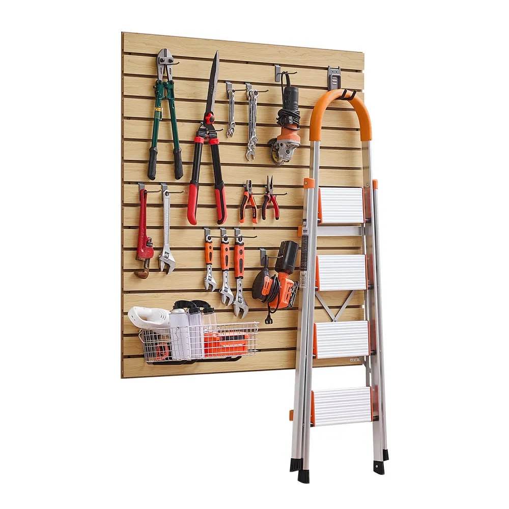 vevor slat wall paneling, 4 x 4ft, mdf garage slatwall with modular design, natural slat wall easy-to-install adjustable slatwall panel with coupling structure & diy cutting, fit for storage & display color burlywood