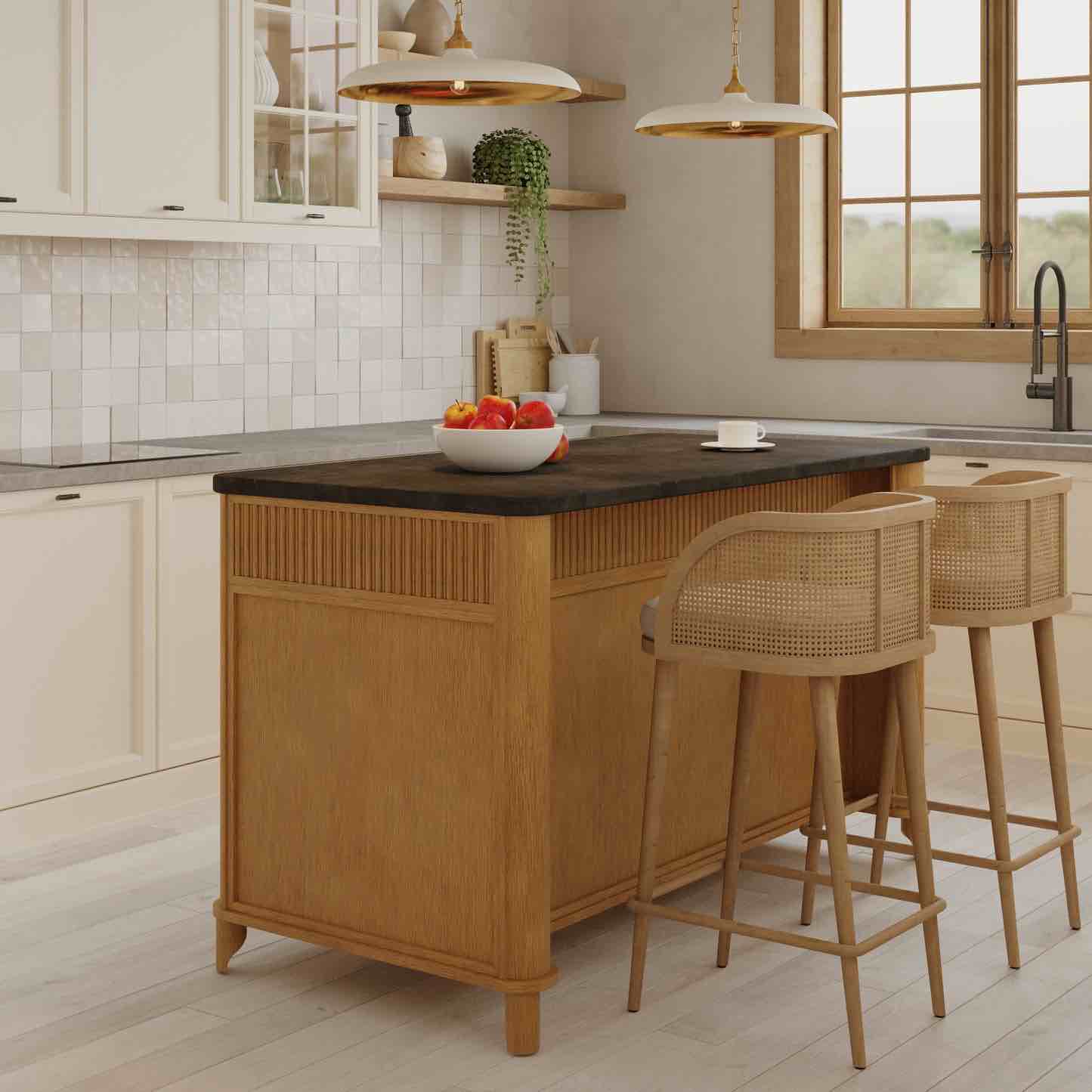 highbury furnishings kathryne 60" kitchen island in oak quartz countertop