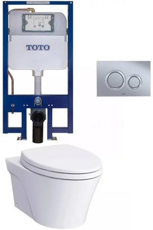 Condition photo showing New/Like New for toto (ap in wall toilet & bidet washlet set.) ct426cfgt40#01 ap washlet+ wall mounted elongated skirted toilet bowl with toto sw4736at40 s7a washlet elongated bidet toilet seat with ewater+ wand / bowl cleaning, auto open / close contemporary lid, and auto flush & 1.28 gpf dual flush in-wall toilet tank with washlet+ and copper supply line
