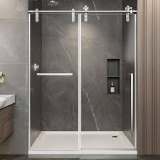 Condition photo showing New/Like New for 44"-48" w x 76" h frameless sliding shower door, brushed nickel shower screen, 5/16" (8mm) clear tempered glass with explosion-proof film w3377p331675