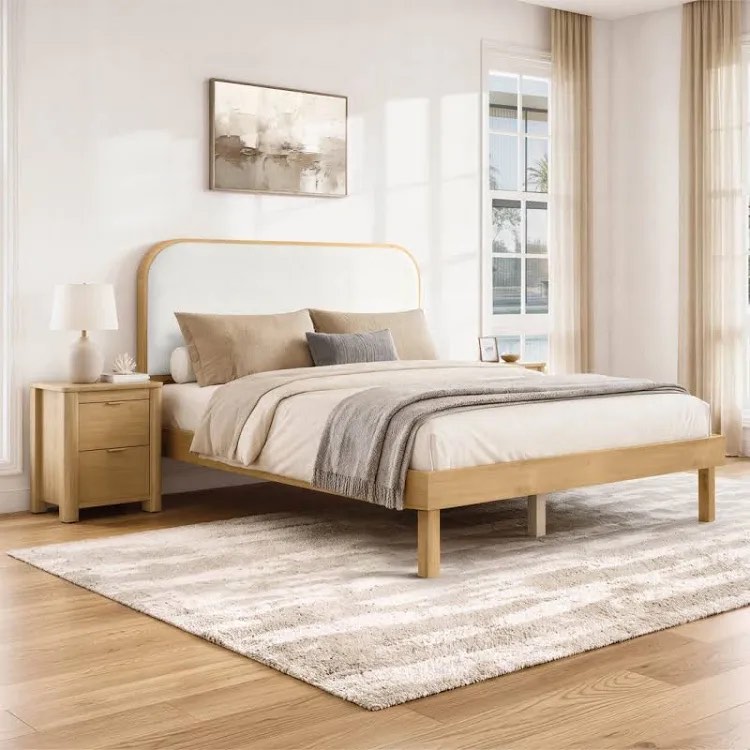 Condition photo showing New/Like New for queen luca solid wood upholstered boucle bed frame by latitude run