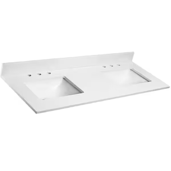 Condition photo showing New/Like New for design house camilla 73-in solid white cultured marble double sink 4-in centerset faucet mount bathroom vanity top rect bowl 3b-solid white 4 inch cc