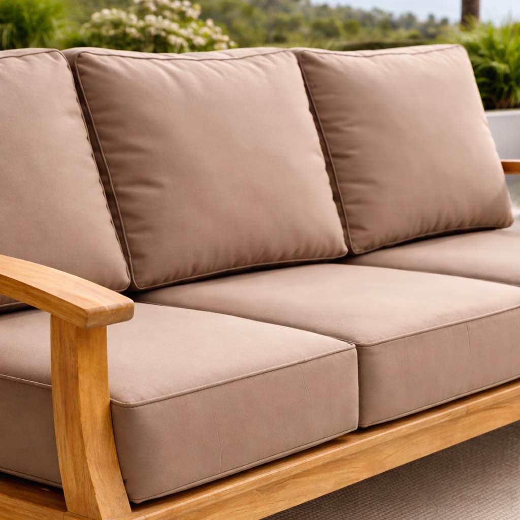 Condition photo showing Good Condition for patio sofa & laurel pavilion teak outdoor sofa by posh pollen 