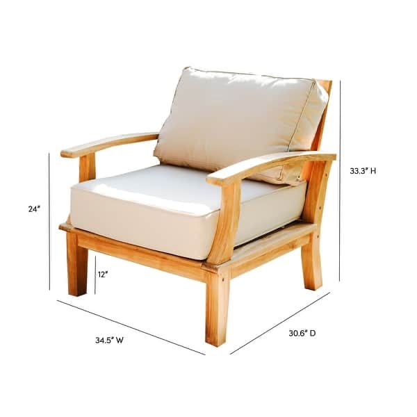 Condition photo showing New/Like New for posh pollen laurel teak outdoor lounge chair with cushions, tan 8008–298 chair