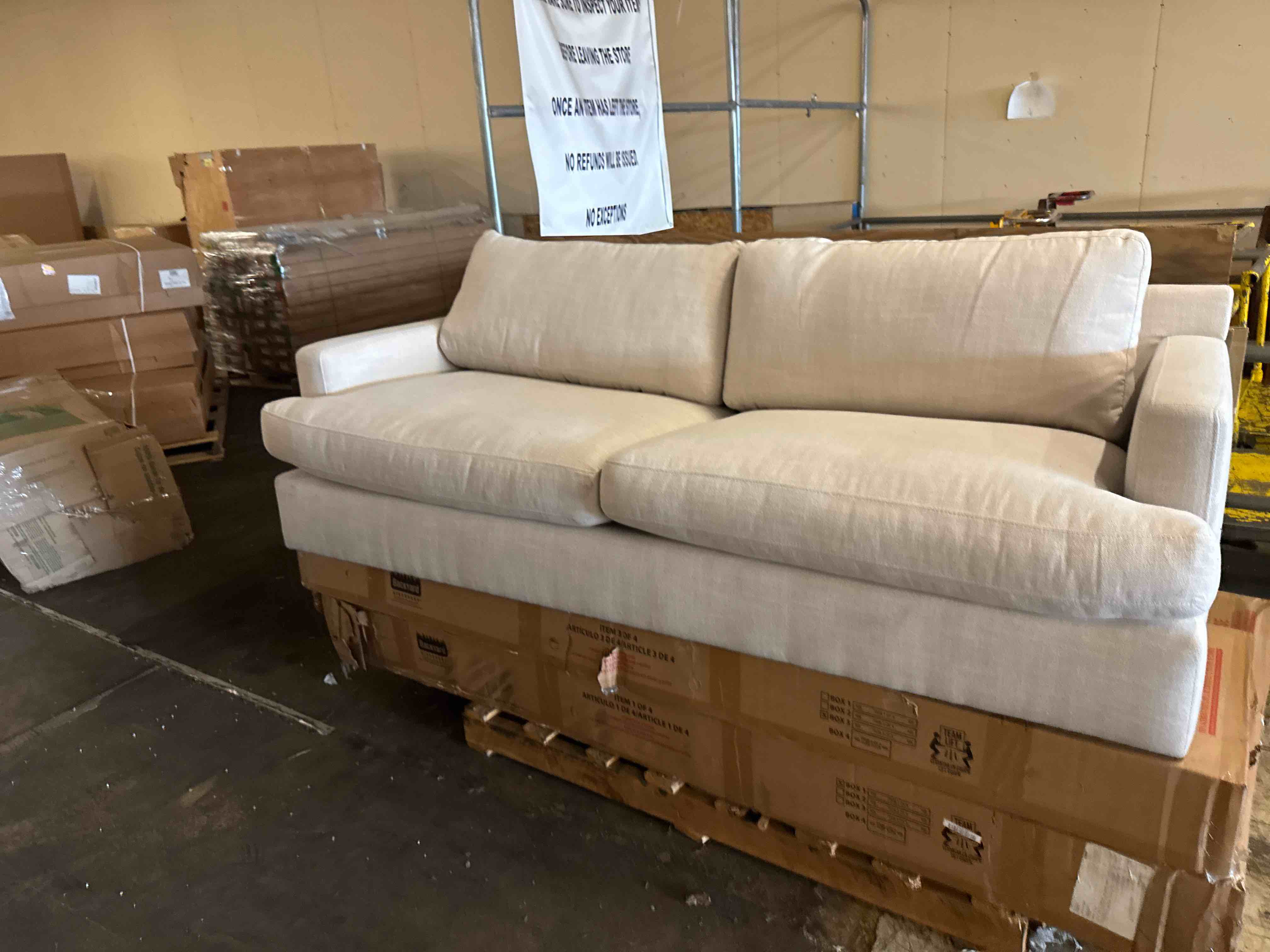 Condition photo showing Good Condition for serta palisades track arm sofa, easy care fabric, soft pillow back, pocket coil seat cushions