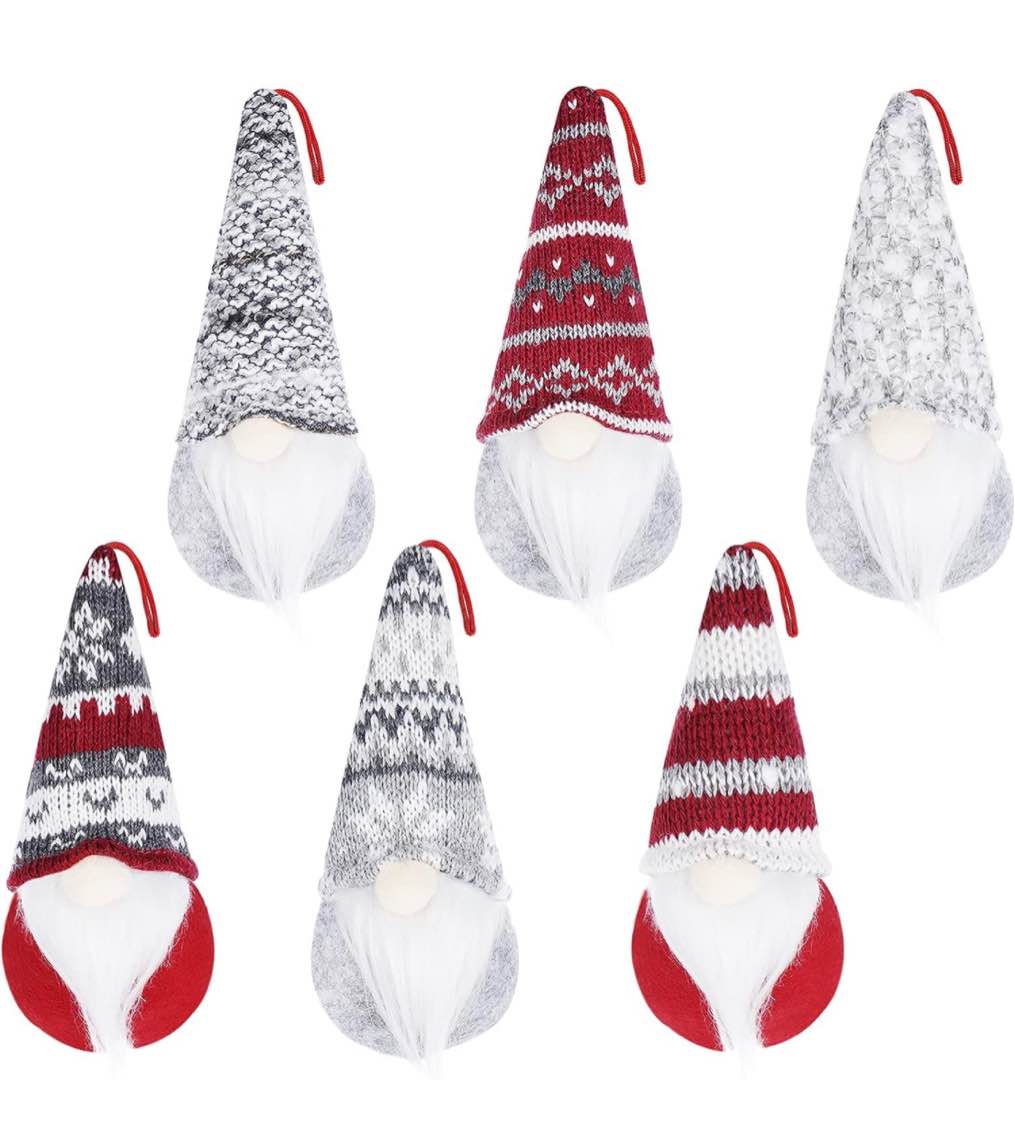 Lemonfilter Christmas Gnomes, 6 Pack Mini Plush Handmade Santa Tomte Gnome, Scandinavian Santa Elf Table Fireplace Hanging Ornaments for Christmas Decorations Home Holiday Decor (Red and Grey)