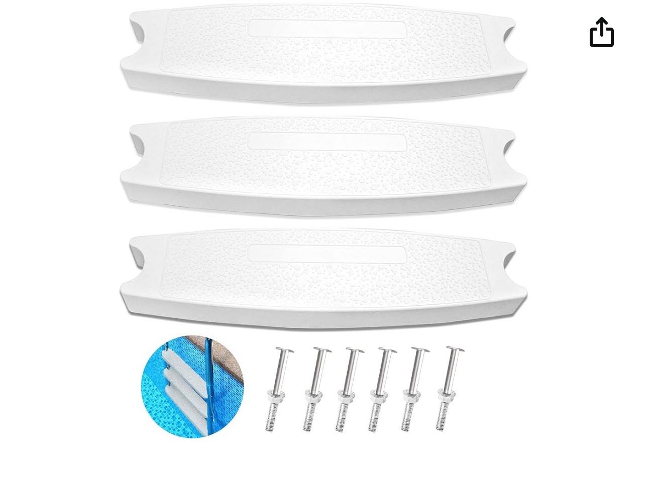 3-Pack 18" Universal Pool Ladder Steps Replacement,Heavy-Duty Molded Plastic Swimming Pool Ladder Rung Step with 6PCS Stainless Steel Bolts,Fit for Most Above-Ground and In-Ground Pools,White