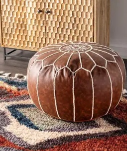 20" Wide Faux Leather Round Pouf Ottoman