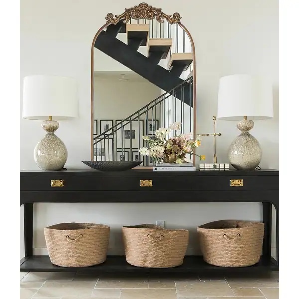 Arched Mirror,Gold Traditional Vintage Ornate Baroque Mirror,Antique Brass Mirror For Entryway/Fireplace/Living Room/Hallway/Bathroom Gold