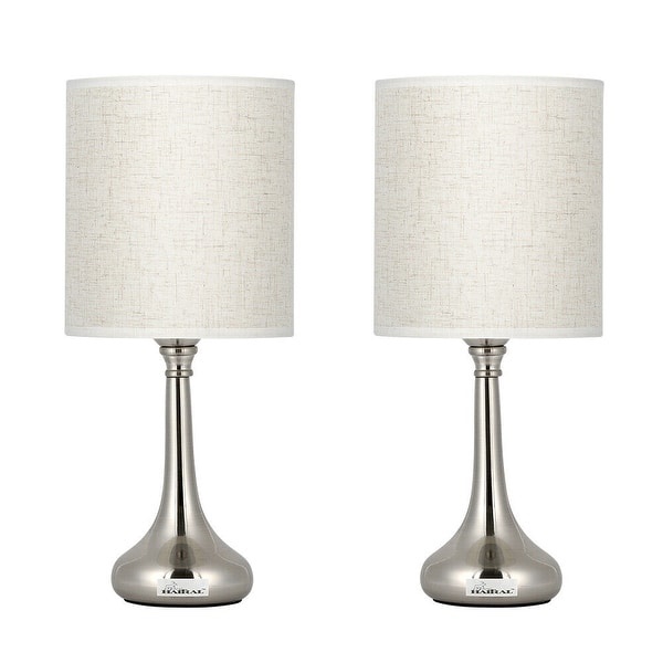 Oumilen bedside lamp sets with fabric  shade silver 2 pieces 