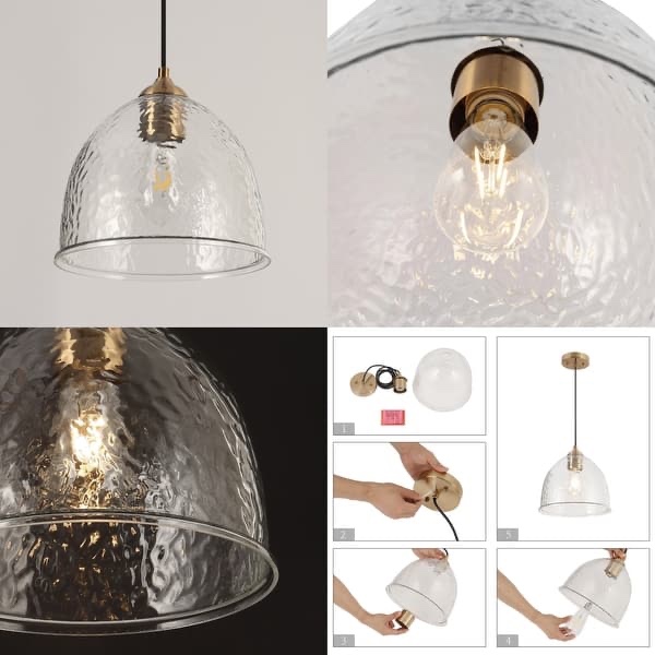 Coria 10-inch Modern Farmhouse Dome Waterfall Glass Pendant Lights with Bowl Hammered Art Shade - D10.6'' x H 10''