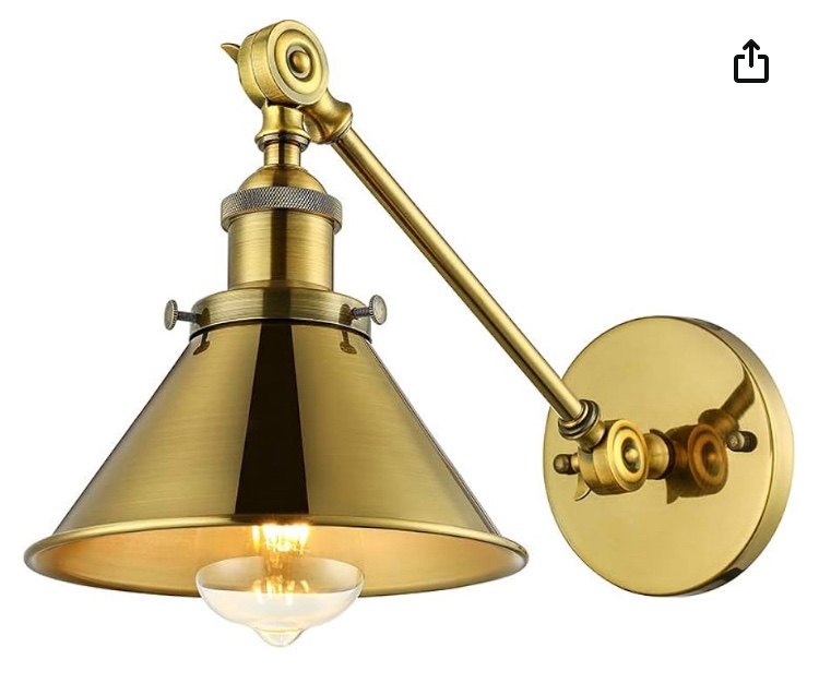 Swing Arm Wall Light Adjustable Brass Finish 1 Light Wall Sconce - LITFAD 7" Industrial Vintage Wall Lamp Mounted Lighting Fixture with Cone Shade