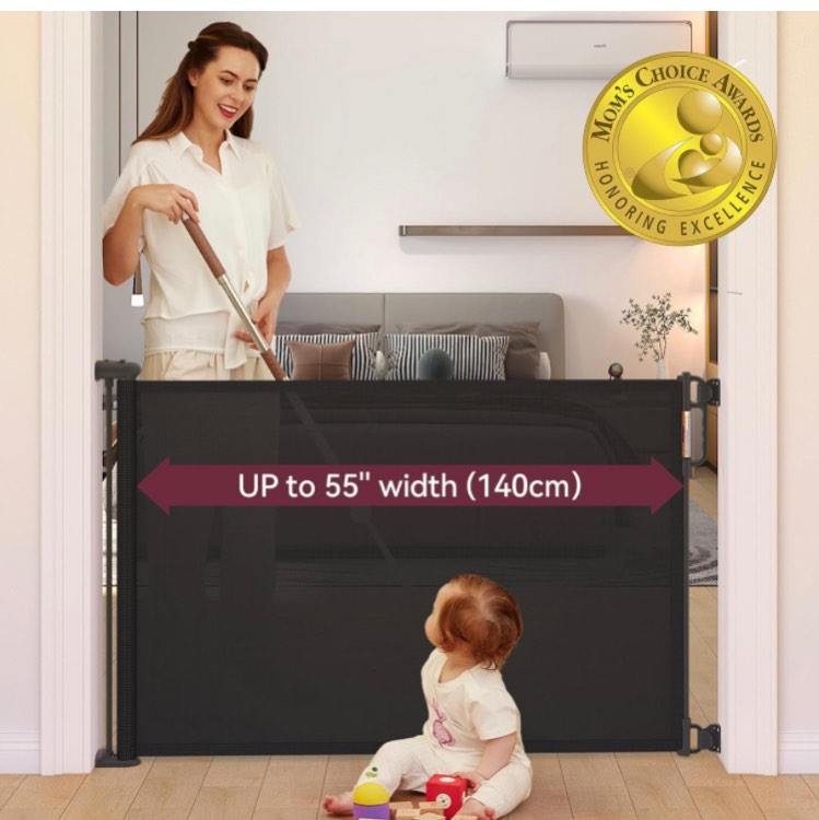 Momcozy Retractable Baby Gate, 33" Tall, Extends up to 55" Wide, Child Safety Baby Gates for Stairs, Doorways, Hallways, Indoor, Outdoor