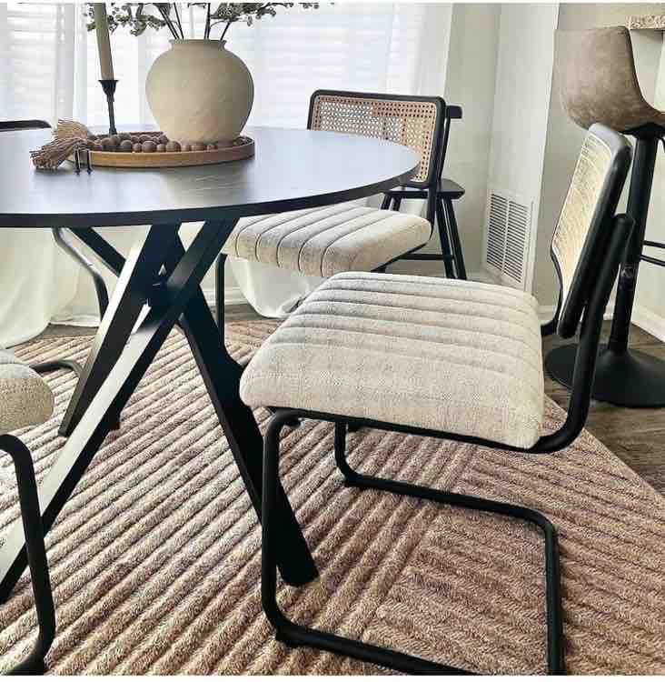 DCH1011A-SET2 Black Body&#44; Beige Upholstered Seat & Natural Rattan Levy Dining Chair - Set of 2