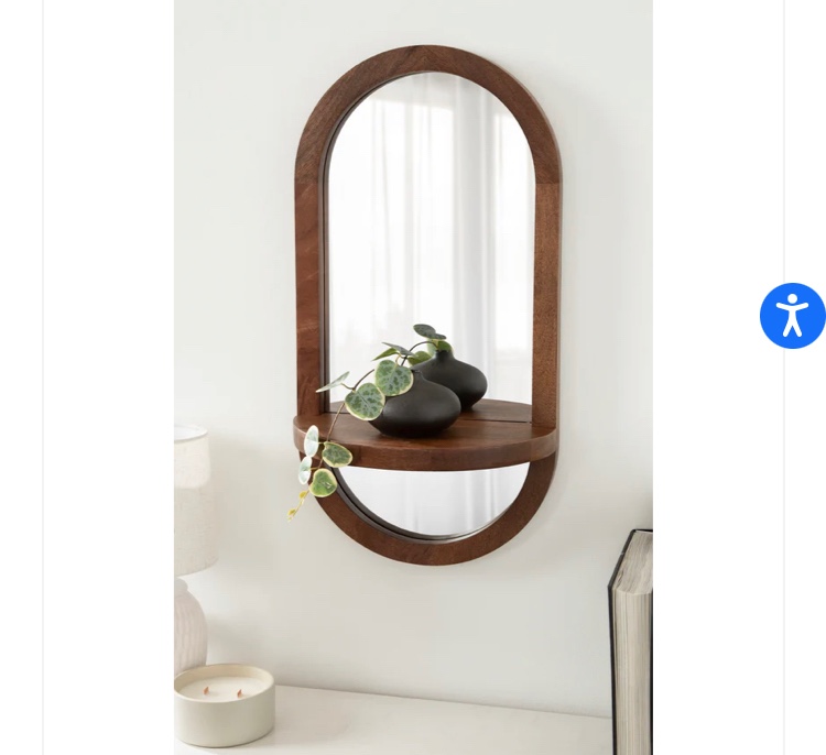Hutton Wood Framed Capsule Mirror with Shelf