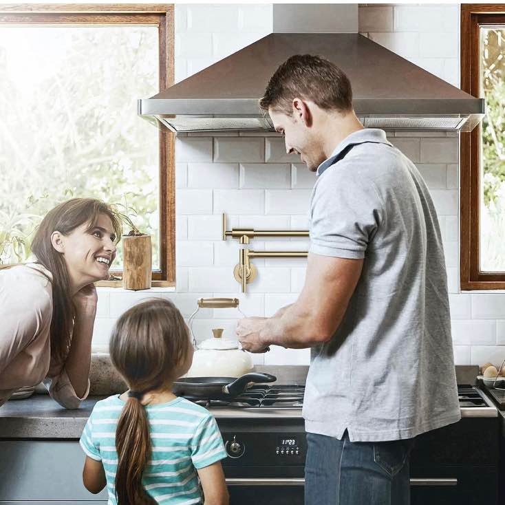 WOWOW Pot Filler Faucet, Solid Brass Kitchen Faucet Wall Faucet Brushed Gold Folding Faucet, with Stretchable Double Joint Swing Arm, Commercial Copper Kitchen Faucet Over Stove