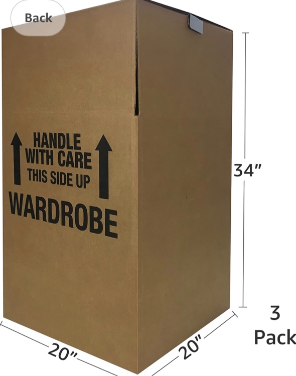 UBOXES Space Savers Wardrobe Moving Boxes With Hanger 20" x 20" x 34" (3 Pack)