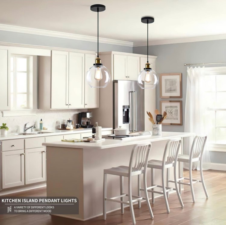 Glass Pendant Light Clear Glass Pendant Lights Kitchen Island Gold and Black Glass Pendant Lights Kitchen Island Globe Pendant Lights Kitchen Island Glass Pendant Light Farmhouse (Bulb Incl.)