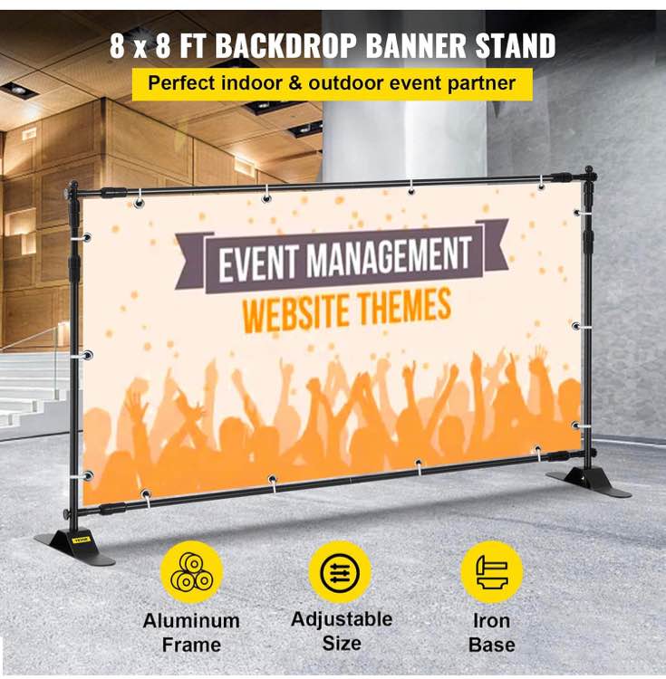 VEVOR Backdrop Banner Stand 8 x 8 Ft Adjustable Height Background Stand Backdrop with Newest Step and Repeat Backdrop Stand for Parties Wedding Photo Booth Trade Show 1 Carrying Bag