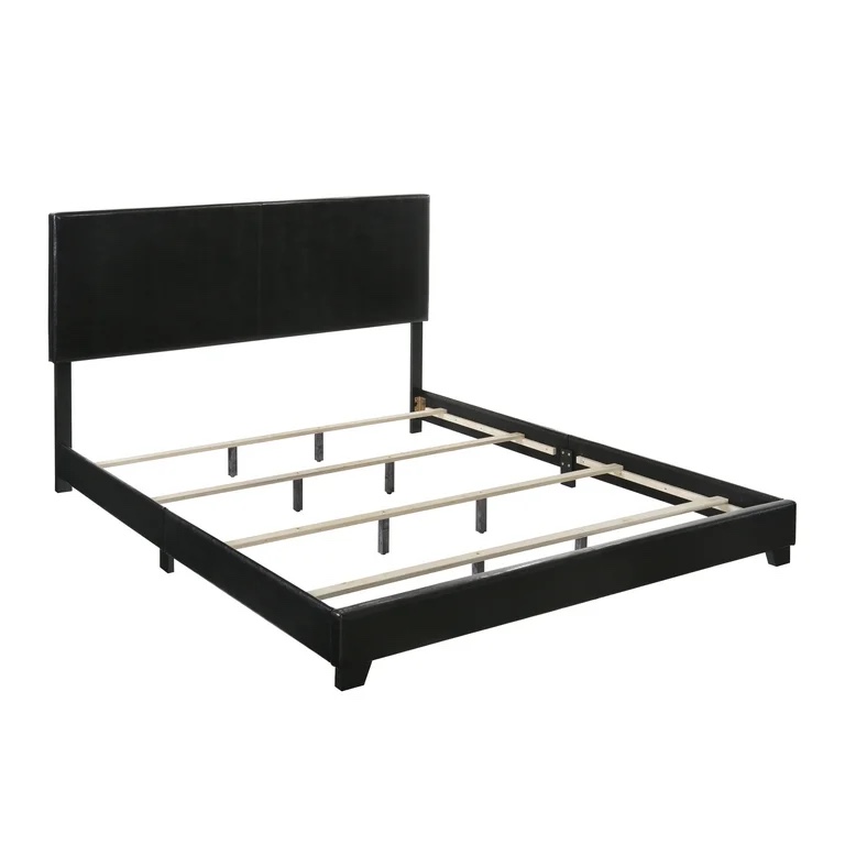 Crown Mark Erin Faux Leather Bed, Black Queen
