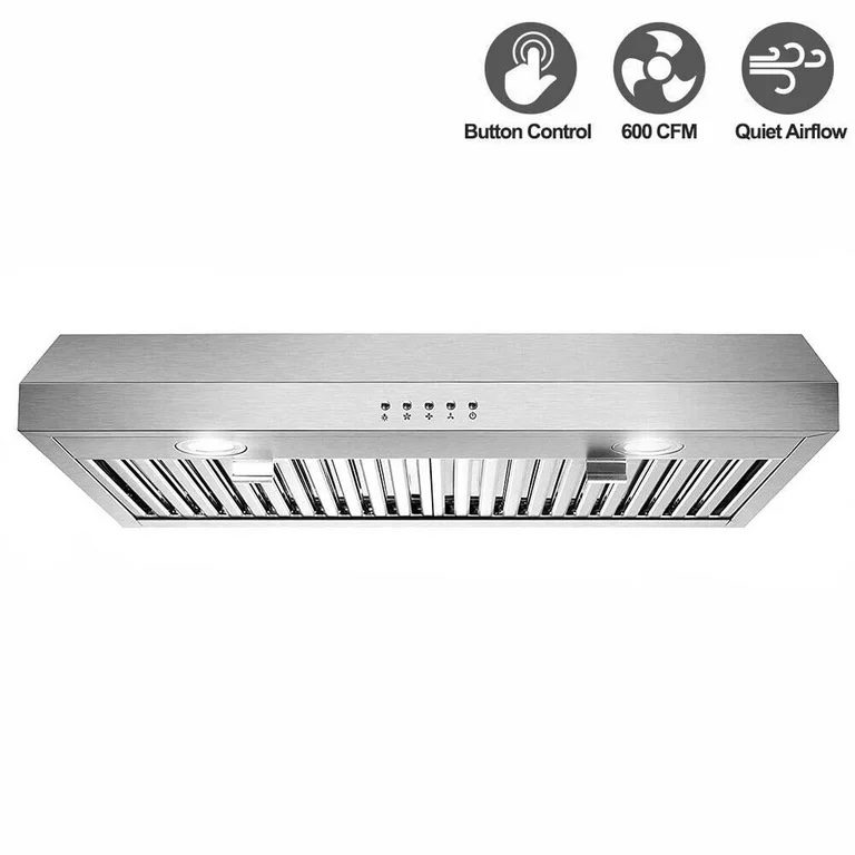 SNDOAS New 30 inch 600CFM Stainless Range Hood 3-Speed Under Cabinet Exhaust Vent with Dishwasher Filter 120V