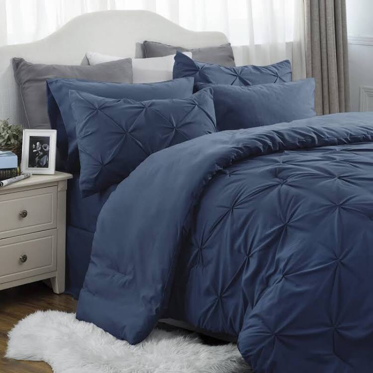 Andency California King Comforter Set Navy Blue (104x96Inch), Pinch Pleat Cal King Comforter Set 3 Pieces, Oversized King Pintuck Bed Comforter, Microfiber Down Alternative Comforter Bedding Set
