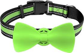Winsee Airtag Dog Collar, Reflective Nylon Pet Collar with Silicone Case for Apple Airtags, Cute Bowtie Pet Airtag Holder for Puppy Small Medium Large and Extra-Large Dogs (Green, XS: 8"-12" Neck)
