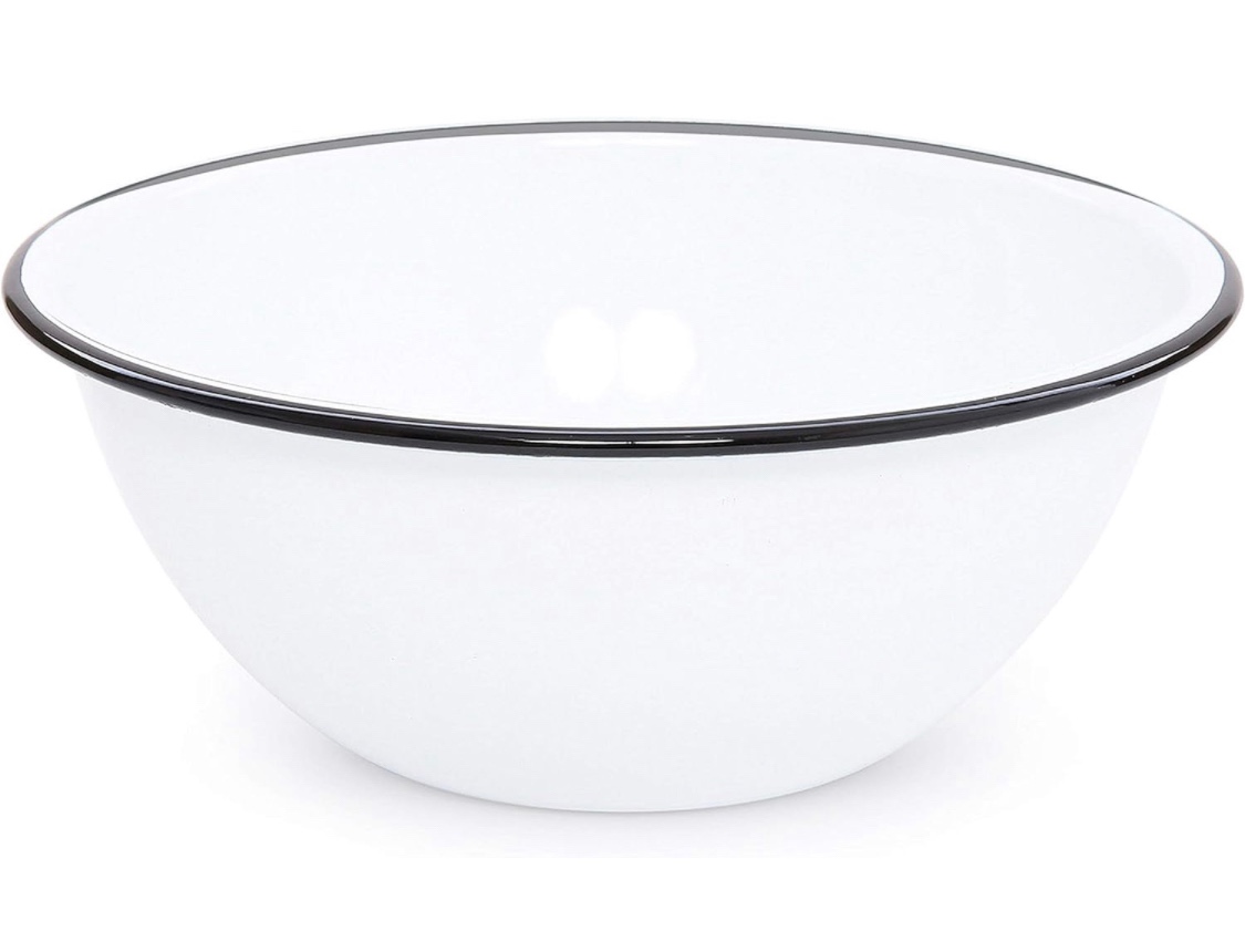 Crow Canyon Home Enamelware Serving Bowl, 2 quart, Vintage White/Black (Single)