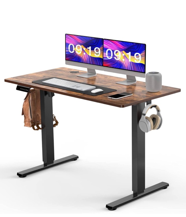 Standing Desk, 48 x 24 in Electric Height Adjustable Computer Desk Home Office Desks Sit Stand up Desk Computer Table with Memory Controller/Headphone Hook, Rustic Brown