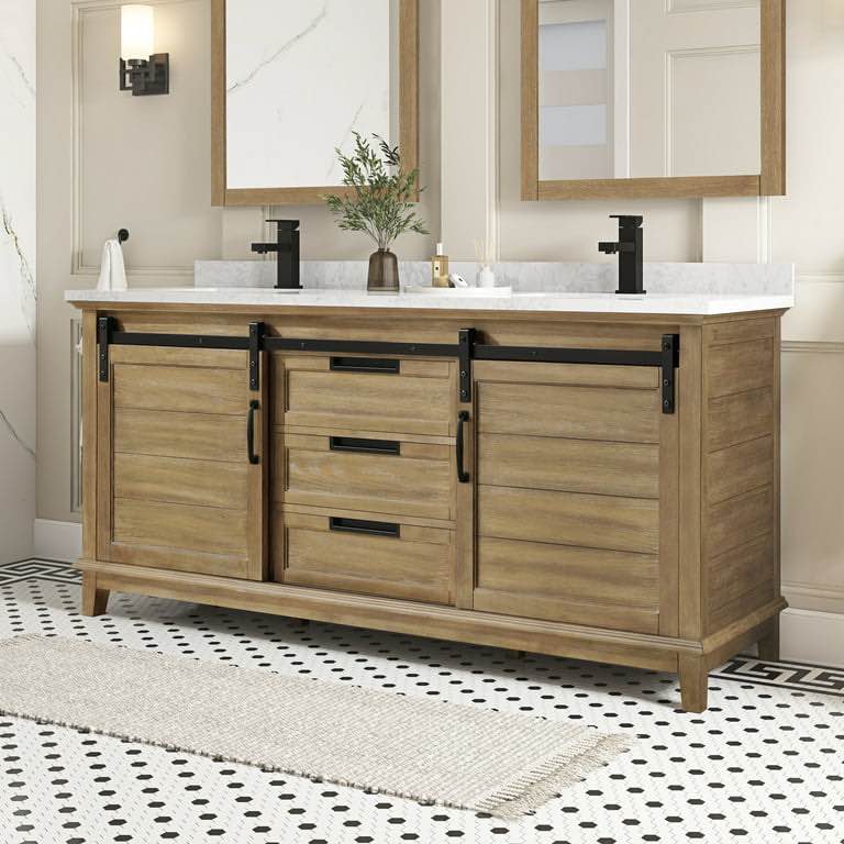  Ove Decors Edenderry 72 W x 22" D Freestanding Bathroom Vanity with Double Sink, Rustic Almond 14WA-ERNE72-122EI  (Cabinet Only (No Damage to Cabinet)- Complete Replacment Top $760 - See Photos for Info)