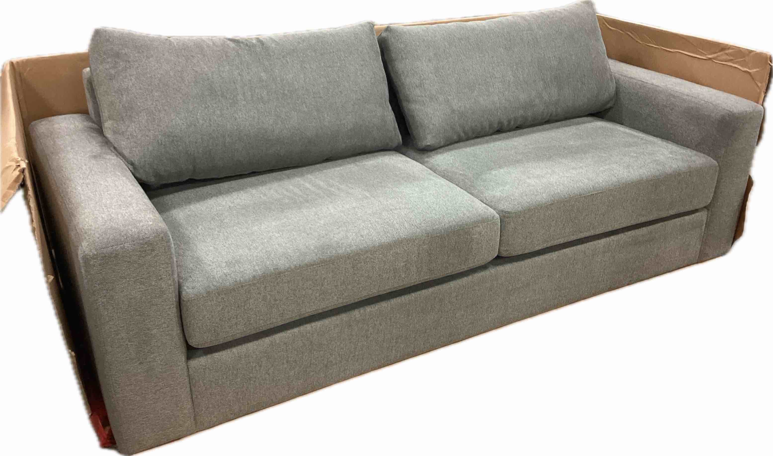 Landing Furniture Model:Lift-UQ-SOF#MC71B-5#3119 Quinn Solid Wood AirBnB Commercial Line Sofa, Tailored Grey. Finish: Sakhalin Cork (FACTORY BOXED)