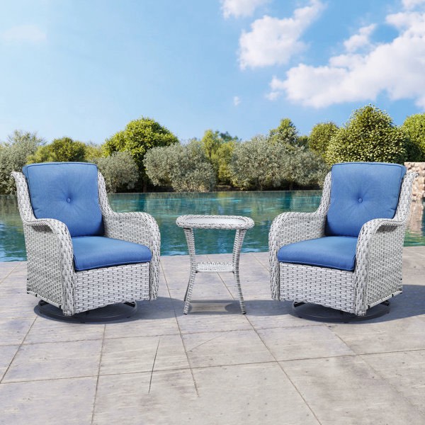 Schutt 3 Piece Patio Set Outdoor Wicker Glider Rocking and Swivel Chairs with Cushions (COMPLETE)