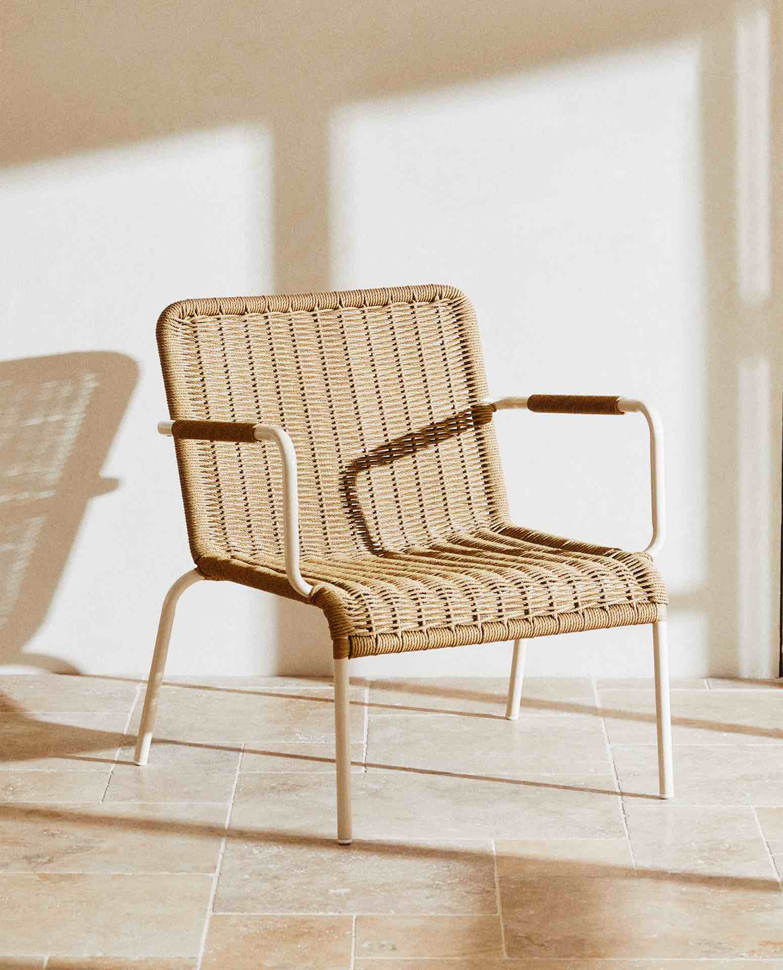 (2) Zara Home Woven Rope Stacking Chairs with Arms (BID IS PER CHAIR. MSRP $539 Each.)