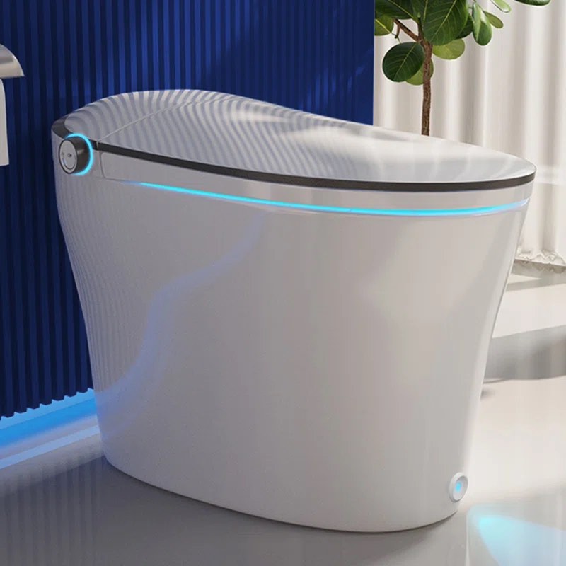 Deer Valley 1.28 GPF Elongated Smart Toilet Bidet in White with Auto Close/Open/Flush, Heated Seat, Foot Sensor, UV Sterilization DV-1S0019 Smart Bidet Toilet Quiet-Closed Heated Seat Sensor Auto, Foot Kick & Blackout Flush, Advanced