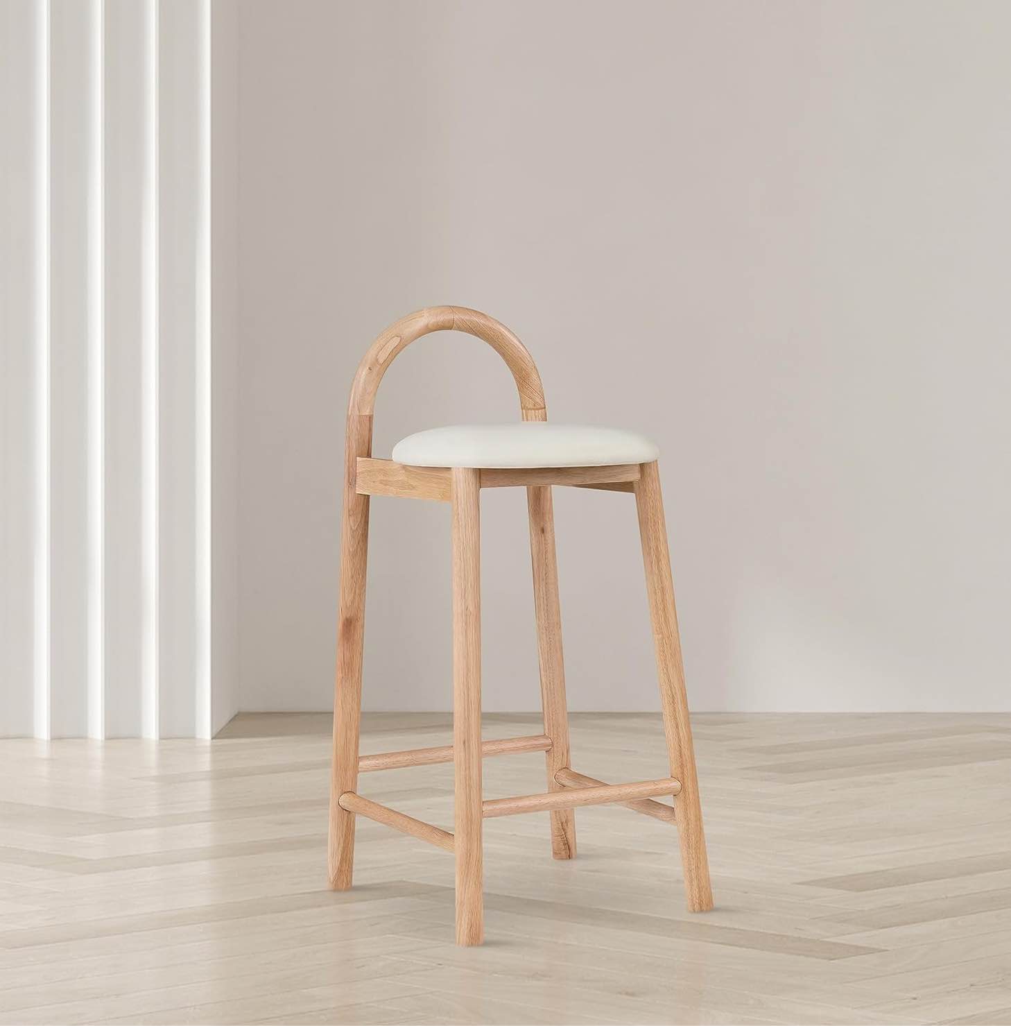 (2) Bartolomea 27" Counter Color: 475Cream-C  Bar Stool Vegan Leather (BID IS PER 1/ FOR 2 SOLID WOOD FRAME BAR STOOLS TOTAL. MSRP $424 Each.)