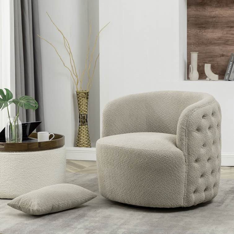 Kinwell Bulock 34" Wide Boucle Tufted Swivel Arm Chair Color: Oatmeal Polyester