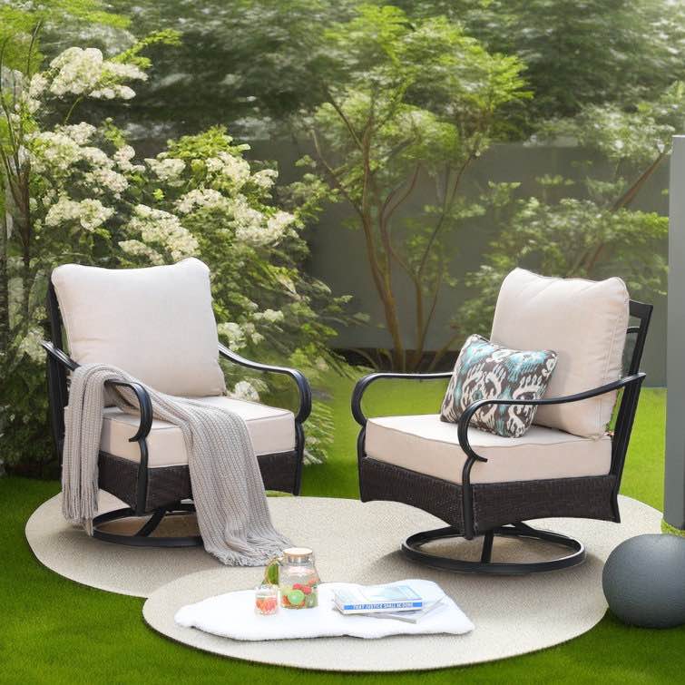 Set of 4 total-Lark Manor Argyri Swivel Patio Lounge Chairs with Cushions (Set of 2) (BID IS PER BOX OF 2 SWIVEL CHAIRS/2 BOXES TOTAL.)