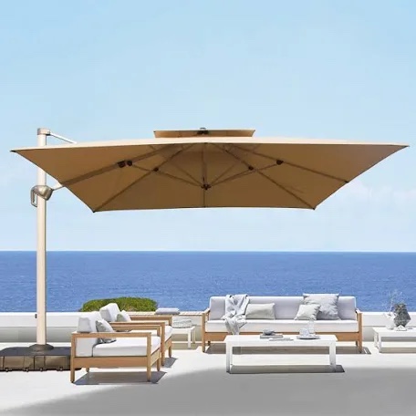 Domi Overcast Series 9’ x 12’ Cantilever Patio Umbrella - Rectangular - Beige - Weighted Base Sold Separately 