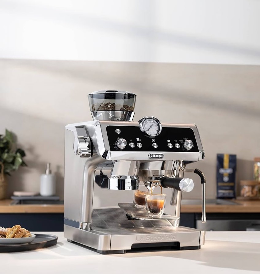 De'Longhi La Specialista Espresso Machine with Sensor Grinder, Dual Heating System, Advanced Latte System & Hot Water Spout for Americano Coffee or Tea, Stainless Steel, EC9335M, 1.3 liters (Missing Water Reservoir Tank & Bean Holder)