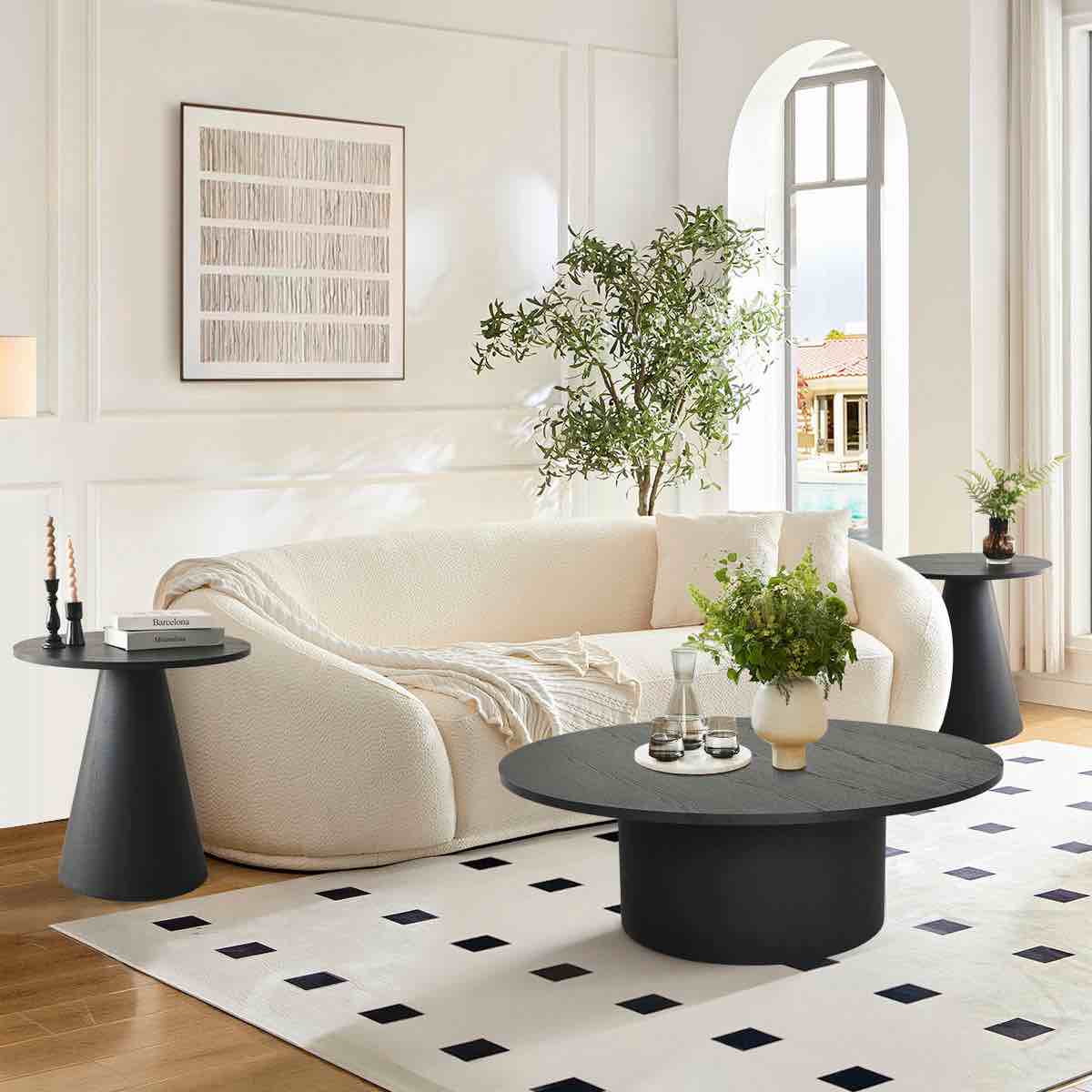 The Pop Maison Dwen 40" Modern Round Pedestal Coffee Table, Black