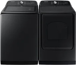 Samsung Side by Side Set W/ Top Load 4.7 cu. ft. Large Capacity Smart Top Load Washer with Active WaterJet in Brushed Black & Front Load 7.4 cu. ft. Smart Gas Dryer with Steam Sanitize+ in Brushed Black 