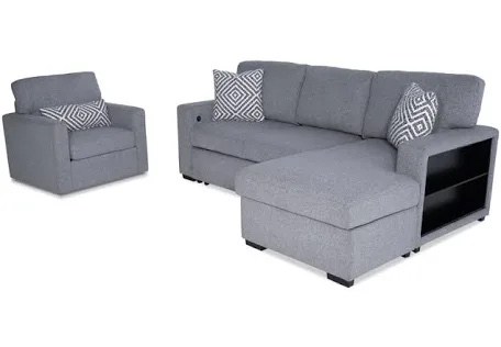Playday Gray 93 in. 3 Piece Right Arm Facing Pop-Up Sleeper Chaise Sectional with Swivel Chair & USB Port